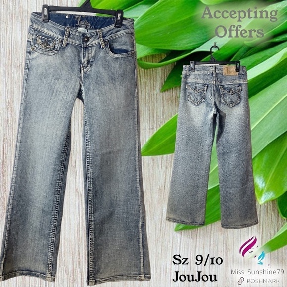 JouJou - Sz 9 / 10 - wide leg - shimmer sparkle embroidery Jeans - see video